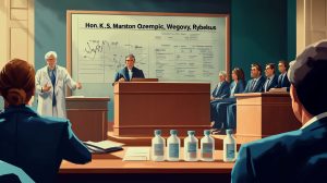 Artist drawing of court meeting on Ozempic MDL update in August 2024